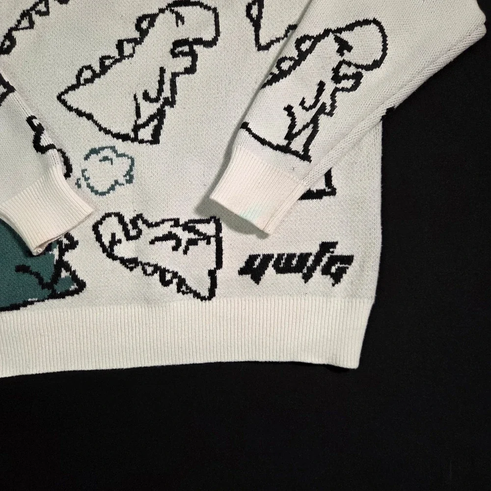 YWFG‎ White Dinosaur Graphic Knit Sweater Women's Size L - Picture 4 of 8